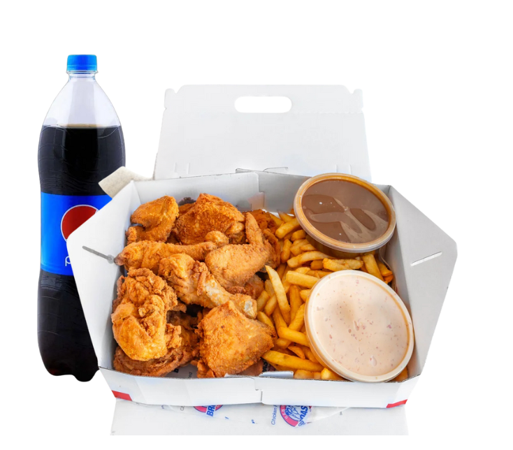 broasted chicken wings with fries